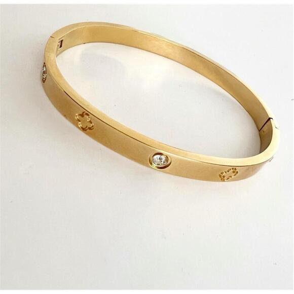 18K Gold Plated Multi clover Bracelet Bangle SET stainless steel Womens Jewelry - Picture 3 of 9